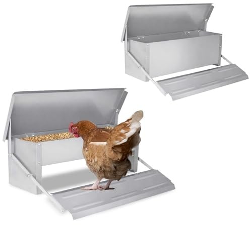 LILIIN Mangiatoia automatica per polli, 5 kg, distributore automatico di cibo per pollo, in acciaio zincato, per pollo, argento