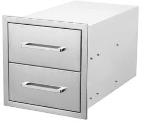 Garvee Cajonera de Cocina Exterior Acero Inoxidable, Cajones Empotrables Barbacoa de Obra y Muebles de Jardín, Rieles Deslizantes Suaves, Resistente Intemperie, 2 Cajones, 35,6x38,1x58,4cm, Plata