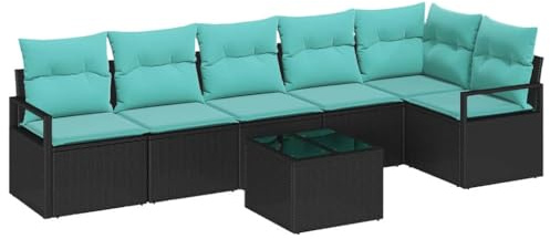 vidaXL Sofa Set 7 pcs Schwarz Poly-Rattan, Garten Lounge Set, rechteckig, modulare Sofa, leicht, UV-beständig, Outdoor Sitzgruppe für die Terrasse
