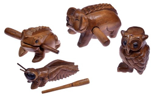 LOGOPLAY 4 Klangtiere im Set (Frosch, Schwein, Grille, Eule) - Klang Tiere - Musik Tiere - Musik-/Percussion-Instrumente aus Holz