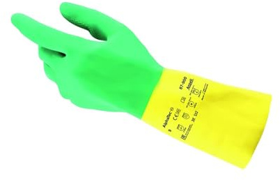 Ansell 87–900/L 87–900 bicolor Latex/Neopren Handschuhe, 1 Paar, Größe 9/L, Grün/Gelb