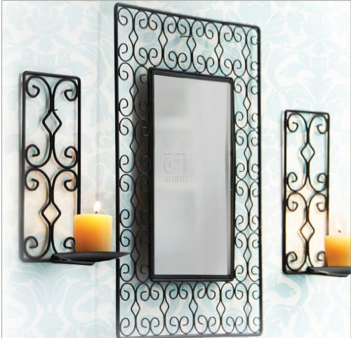 American Atelier Wandkerzenhalter mit dekorativem Spiegel, 2 Stück