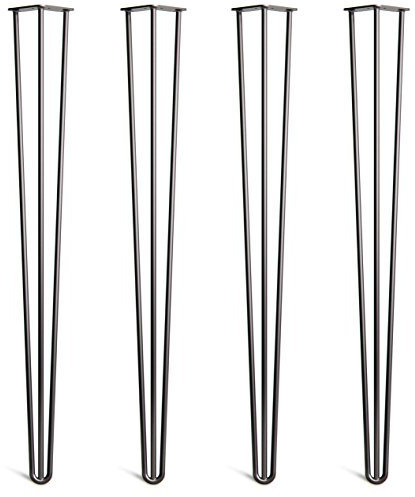 Lot 4 Pieds En Épingle À Cheveux En Acier Double 12mm - Style Milieu Du 20ème Siècle - Protège-Pieds, Guide Installation Et Vis Inclus - Disponible Dans 40cm-86cm Et Une Gamme Complète De Finitions