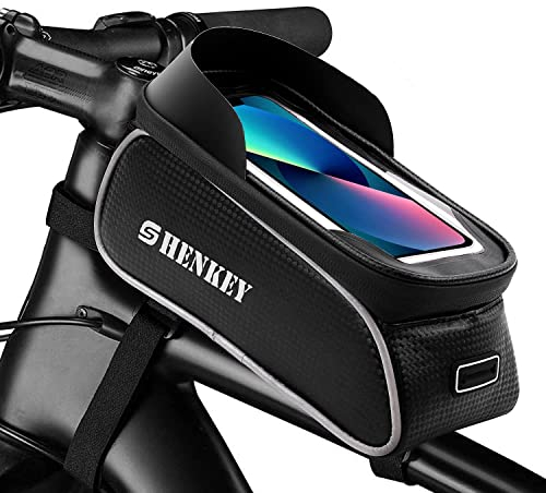 shenkey Sacoche de Cadre vélo, Support Telephone Vélo Etanche Sacoche VTT Cadre Pochette Velo Guidon Écran Tactile pour Smartphone sous 6,5 Pouces