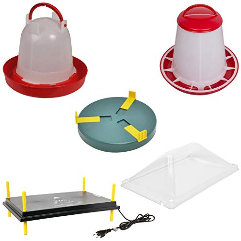 Kükenaufzucht Komplettset für bis zu 55 Küken, 40x60cm regelbare Wärmeplatte und Abdeckung + Tränke + Futterautomat + Tränkenwärmer, effiziente Heizleistung, robust, Aufzucht Küken Frostschutz