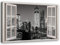Feeby Wandbilder - Bilder Schlafzimmer - Fensterblick New York Schwarz Weiß - 90x60 cm 1tlg - Wohnzimmer Bild Groß - Wohnungs - Foto Geschenk - Leinwand Wall Art - Wand Deko