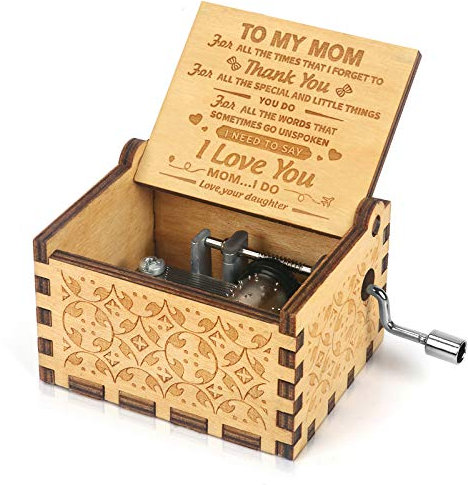 BOOB Spieluhr, Handkurbel, graviert, mit Spieluhr, Antik-Vintage-Stil, personalisierbares Geschenk für Tochter Kinder Daughter to Mom