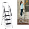 Trittleiter 4 Stufen mit handlauf und Rutschfester Stufen, Stahl Stehleiter Haushaltsleiter Klapptritt Leiter, Ideal für Zuhause/Küche/Garage, belastbar bis 150 kg