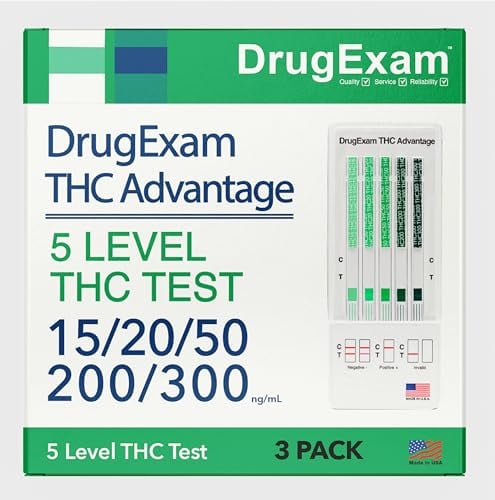 3 Pack - DrugExam THC Advantage Made in USA Multi Level Marijuana Home Urine Test Kit. Highly Sensitive THC 5 Level Drug Test Kit. Detects at 15 ng/mL, 20 ng/mL, 50 ng/mL, 200 ng/mL and 300 ng/mL (3)