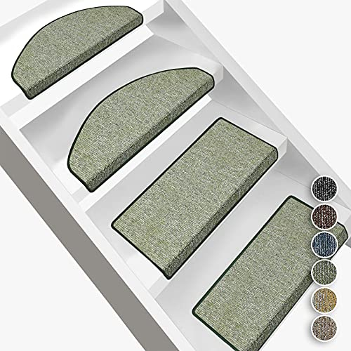 Floordirekt Stufenmatten York | Halbrund oder Eckig | Treppenmatten in 6 Farben | Widerstandsfähig & pflegeleicht | Stufenteppich für Innen (Eckig 65 x 23,5 cm, Grün)