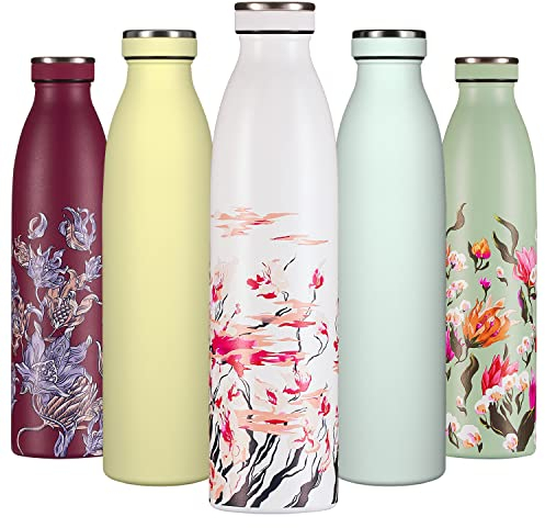 B2DO Bouteille d'eau Isotherme 500ml Cerise Blanche | Gourde métallique réutilisable en acier inoxydable à double paroi sous vide | Gourde isotherme de sport anti-fuite | Parfait comme Cadeau
