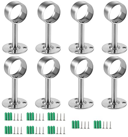Lot de 8 supports de tringle à rideau en acier inoxydable avec vis pour fixation au plafond de l'armoire de douche (86-25 mm)