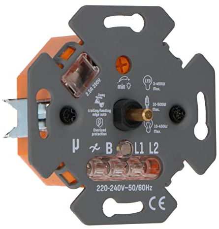 proventa Vollautomatischer Universaldimmer für dimmbare LED und Halogenlampen bis 500W, Drehdimmer als Unterputz Dimmschalter, geeignet für Phasenabschnitt/Phasenanschnitt und Wechselschaltungen