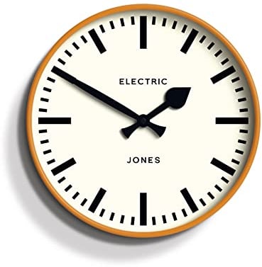Jones Clocks® Tiger wall clock | Modern round station clock | 30cm | Orange | Cool designer look for kitchen, living room or office
