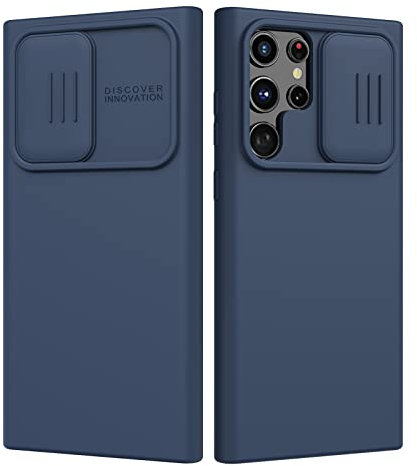 Nillkin Coque en Silicone Liquide pour Samsung Galaxy S22 Ultra 5G, Coque Soyeuse avec Coque coulissante pour Appareil Photo, Coque de Protection Antichoc Compatible avec Samsung S22 Ultra 6,8, Bleu