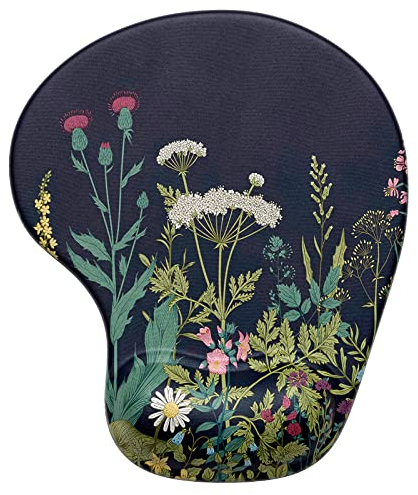 Hsurbtra Tapis de Souris, Ergonomique Tapis de Souris Gamer avec Repose Poignet en Gel, Portable, Parfait pour Ordinateur, Bureau, Travail, Fleur Noire