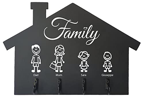 Stileitaliano Appendichiavi da muro personalizzato nero con personaggi e nomi portachiavi da parete per famiglie in legno naturale porta chiavi appendino ingresso