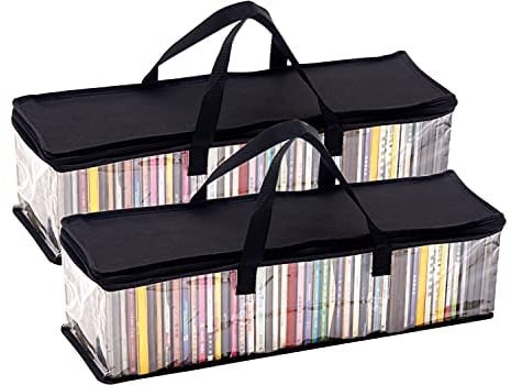 BBX-G 2 Pack CD Storage Bags, Video Games, Clear PVC Plastic-Holds 100 CDs Total-Strong Handles-Protects from Dirt/Moisture