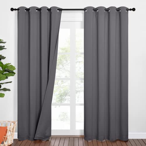 PONY DANCE Dreilagige 100% Verdunklungsvorhänge Thermovorhang mit Ösen 2er Set H 213 x B 132 cm Grau Gardinen für Schlafzimmer Guten Schlaf Schaffen Schallschutz Vorhang Lichtundurchlässig