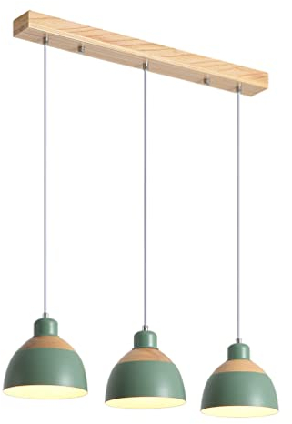 Beasiu-Eletro Vintage Hängeleuchte Holz Esstisch-Lampe Grün Metall 3-Flammig Pendelleuchte E27 Höhenverstellbar Hängelampe für Esszimmer Küche Cafe Theke Innen Pendellampe
