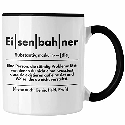 Trendation - Eisenbahner Geschenk Modelleisenbahn Geschenk Tasse Dampflok Spruch Mönner Geschenkdidee (Schwarz)