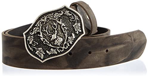 MGM Unisex Trachtengürtel mit Hirsch Gürtel, Grau-Altsilber, 95