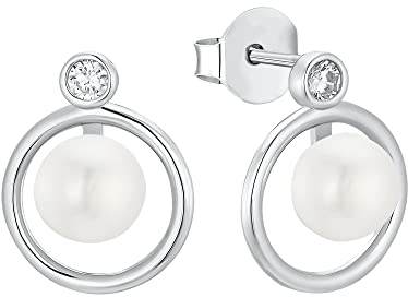 s.Oliver Ohrstecker 925 Sterling Silber Damen Ohrschmuck, mit Zirkonia synth., mit Süßwasserzuchtperle, 1,5 cm, Silber, Kommt in Schmuck Geschenk Box, 2034410