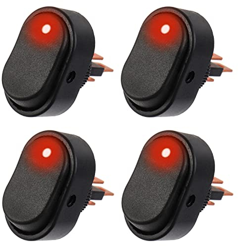 EPLZON 12V 30A SPST 3 poliger 2 Positionen wasserdichter LED Wippschalter für Auto LKW Wohnmobil Motorrad Boot Schiffssteuerung (Packung mit 4 Stück Rot)