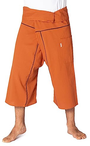 PANASIAM Thai Fischerhose 3/4 aus Baumwolle für Damen & Herren Wickelhose | Thai Fisherman Pants, Caprihose, kurze Yogahose, Sommerhose Strandhose Haremshose Unisex, flexibler Bund durch Wickeltechnik