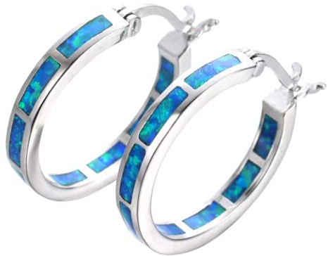 XINGNIAO Life Stage Fire Created-Opal 925 Sterling Silber Round Hoop Dangle Ohrringe Damenmodeschmuck