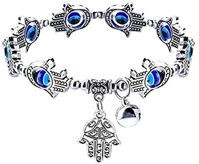 Wendalern Malocchio Hamsa Bracciale Cristallo Perline Fatima Mano Bracciale Stretch Sideway Blu Occhio Hamsa Mano Bracciale Turco Fortunato Malocchio Bracciale Gioielli Per Le Donne E Gli Uomini