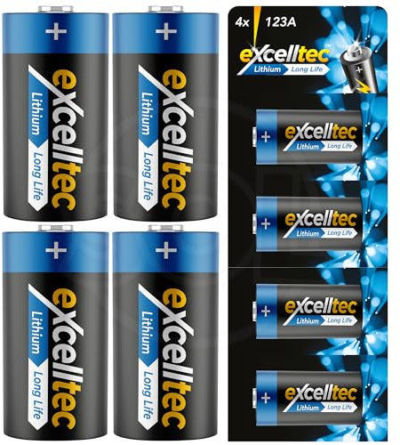 Excelltec 4pk Lithium Batteries, CR123A 3V Lithium Battery for Cameras and Flashlights, Long-Lasting & high Performance Reliable Power Source for High-Drain Devices