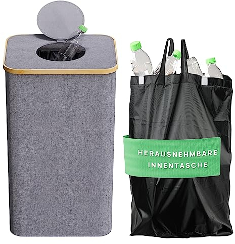 SKELO Pfandflaschen Sammelbehälter, Pfandflaschen Aufbewahrung, Flaschensammler Integrierter Tragetasche 100L Fasst 30 Leere Flaschen, Leergut Für Küche Und Lagerraum E27