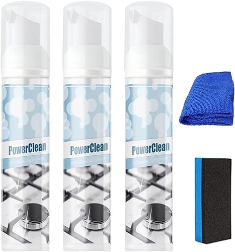 Kitchen Grease Cleaner, Heavy Grease Foam Cleaner, All-Purpose Bubble Cleaner Power Clean Spray Household Cleaner Polish Remove Stains for Range Hood, Oven, Pots, Grill, Sink (3 Pcs)
