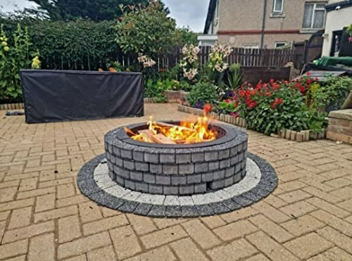 150 cm stone fire pit kit outdoor rounded fire place smokeless wood log burner granite outdoor heater fireproof bricks stone bbq grill 30cm height black/white granite decor