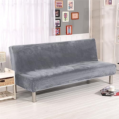 Surwin Sofabezug ohne Armlehnen 2/3 Sitzer, Samt Einfarbig Stretch Armlose Clic Clac Sofabettüberzug Bunt Sofahusse Schonbezug Protector für Klappcouch Schlafsofa (S:160-190cm,Hellgrau)