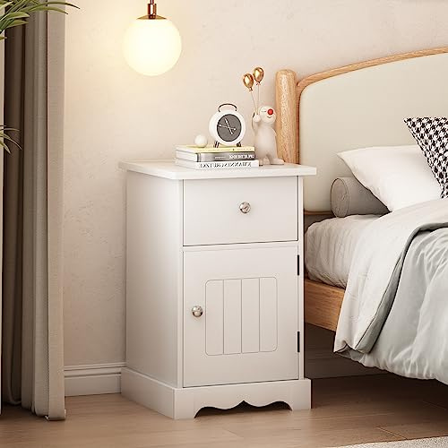Hi-Bedside Table- Ample Storage for Small Spaces,1 Drawer and 1 Door Nightstand for Bedroom,35x30x59cm,Assembly Needed (One Piece)