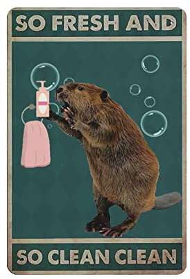 Badezimmer Biber Schild So Fresh And Clean Poster Lustige Wanddekoration Metall Blechschild WC Dusche Zimmer Haus Retro Vintage Blechschild, Retro Schilder Heimdekoration Metall Blechschild 14 x 20 cm