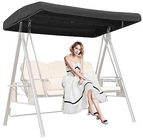 DFANCE Replacement Canopy for Swing Seat 2 3 Seater Hammock Cover Top Garden Outdoor,Sunscreen Patio Swing Canopy Cover Waterproof Swing Top Cover,Black,190T:213 * 122 * 18/23cm