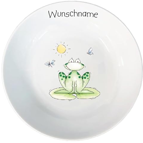 Kinder Müslischale Breischale Schale Porzellan Frosch personalisierbar mit Wunschname Name Kindergeschirr mit Namen personalisiert