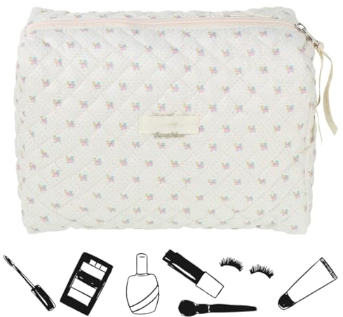 Make up Tasche Aesthetic Geblümte Kosmetiktasche Groß Kapazität Gesteppte Kulturtasche Reise Schminktasch Portable Schminktasche Waschtaschen Organizer mit Reißverschluss für Kinder Damen 24x17x8cm