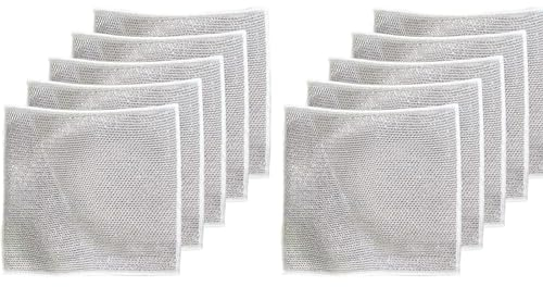 Lot de 10 torchons à vaisselle multi-usages en fil de fer pour séchage humide, chiffons de nettoyage épais à double couche, réutilisables, chiffons de nettoyage en microfibre, chiffons à poussière (A)