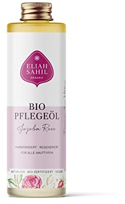 ELIAH SAHIL Bio Körper- & Haaröl Jojoba & Rose 100ml | 100% kaltgepresstes Jojobaöl & Rosenöl | Seidiges Haar & weiche Haut | Vegan & bio-zertifiziert | Plastikfreie Glasflasche | Nachhaltig