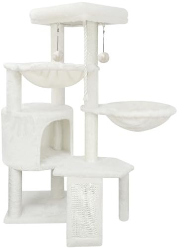 TWDEPART Torre para gatos con postes rascadores para gatos, centro de actividades, árbol trepador, muebles para gatos con condominio para gatos y dos hamacas, color beige