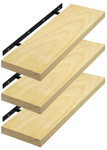 eSituro Étagères Murales Suspendue, Lot de 3, Pin Massif, Étagères Flottantes pour Salon, Cuisine, Tablette Murale en Bois, Décoration pour Chambre à Coucher, Moderne, Fixation Invisible, 60cm