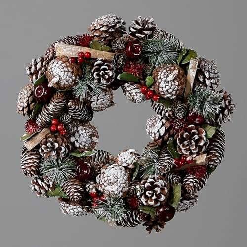 mucplants künstlicher Türkranz mit Zapfen ca. 34cm Weihnachtsdeko Weihnachtskranz Winterdeko