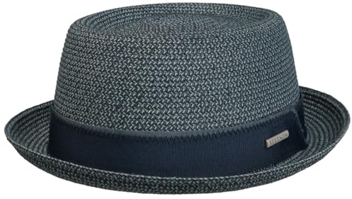 Stetson Ruviano Pork Pie Strohhut Melierter Hut UV Schutz 40+ Damen Herren Frühjahr Sommer dunkelblau S (54-55 cm)