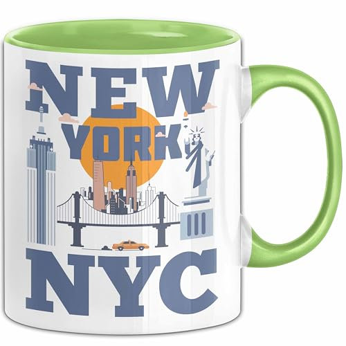 New York City Tasse Geschenk USA Urlaub Reisen Kaffee-Becher (Grün)