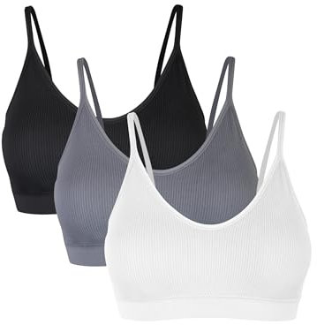Basic Treasure 3er Pack Seamless Spaghetti BH ohne Bügel, Sport Bra mit Spaghettiträgern, Bustier mit Abnehmbarer Polsterung (XL, Schwarz/Grau/Weiß)
