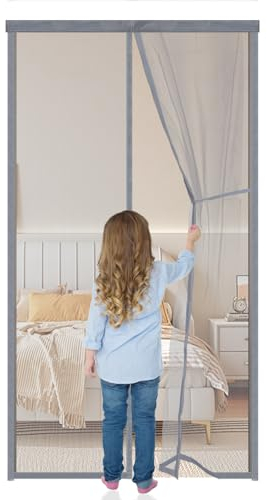 Magnet Fliegengitter Tür 95x200cm,Moskitonetz Tür,Insektenschutz Vorhang Balkontür,Fliegenvorhang Schiebetür,Automatisch Verschließen, Klebemontage Ohne Bohren,Grau